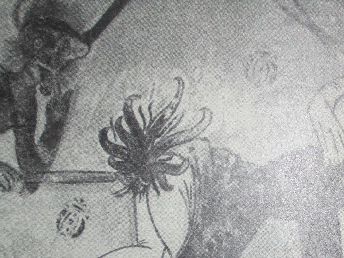 Beelzebub forfører et menneske (kalkmaleri) fra en Jydsk Kirke.